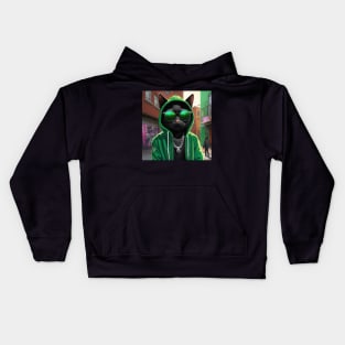 A black cat as a rap hiphop artist  in the alleyways of his home town. Kids Hoodie